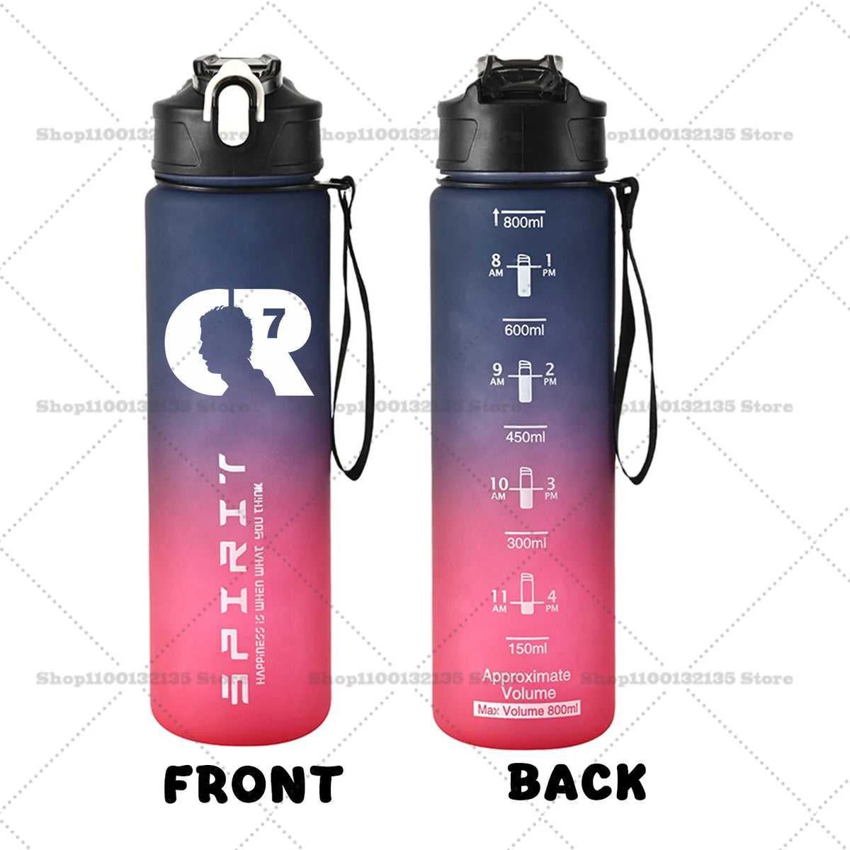 Football Star Ronaldos Sports Transparent Water Bottle 800ml Portable Gym Travel Clear Leakproof Drinking Bottle Frosted Bottle