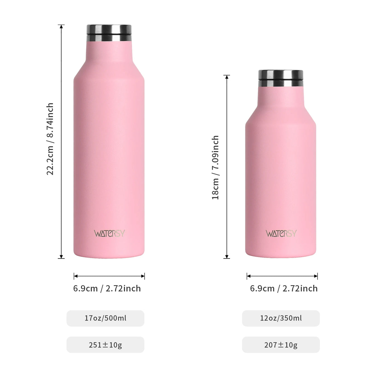 WATERSY 350/500ml Stainless Steel Thermal Cup Insulated Vacuum Flask Sports Water Bottle for Iced Coffee, Travel, Car & Gym