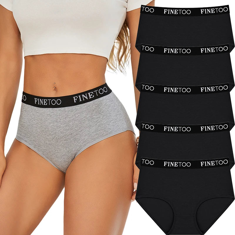 5Pcs/Set Women's Cotton High Waist Briefs Seamless Plus Size Panties Breathable Stretch Underwears Female Soft Lingerie Finetoo