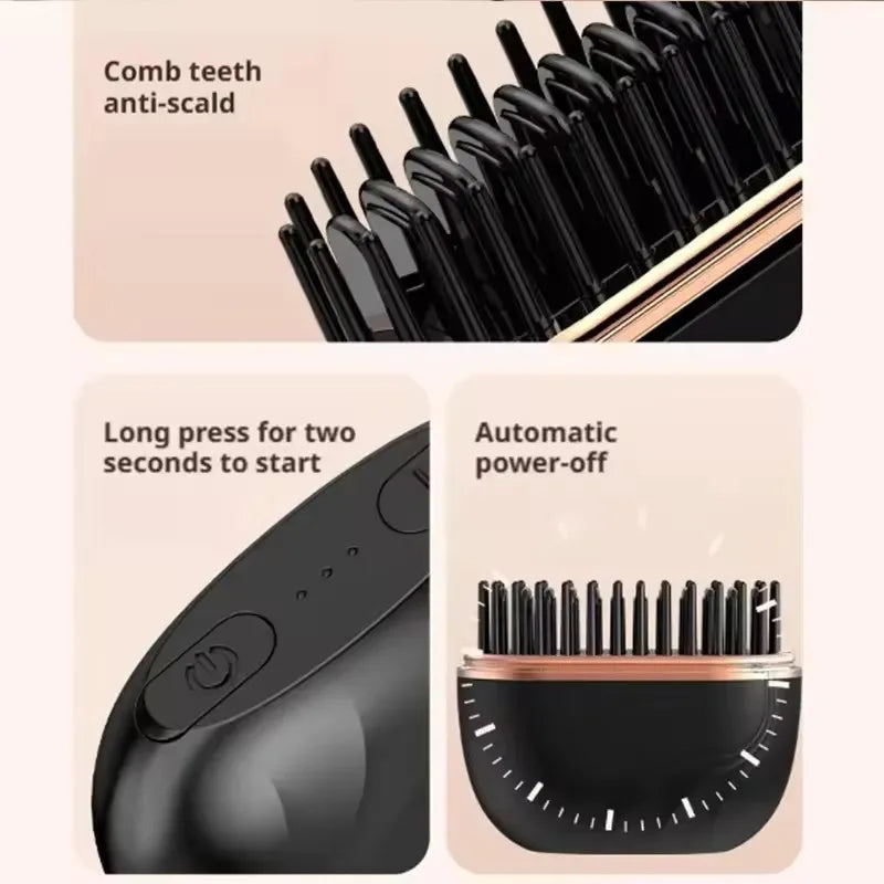 2026 New Mini Straightener Rechargeable Portable Hair Straightener Brush Anti-Scald Shell Cordless USB Charging Straighteners