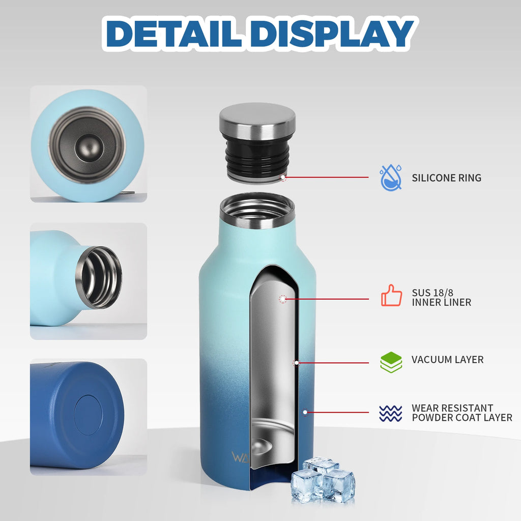 WATERSY 350/500ml Stainless Steel Thermal Cup Insulated Vacuum Flask Sports Water Bottle for Iced Coffee, Travel, Car & Gym