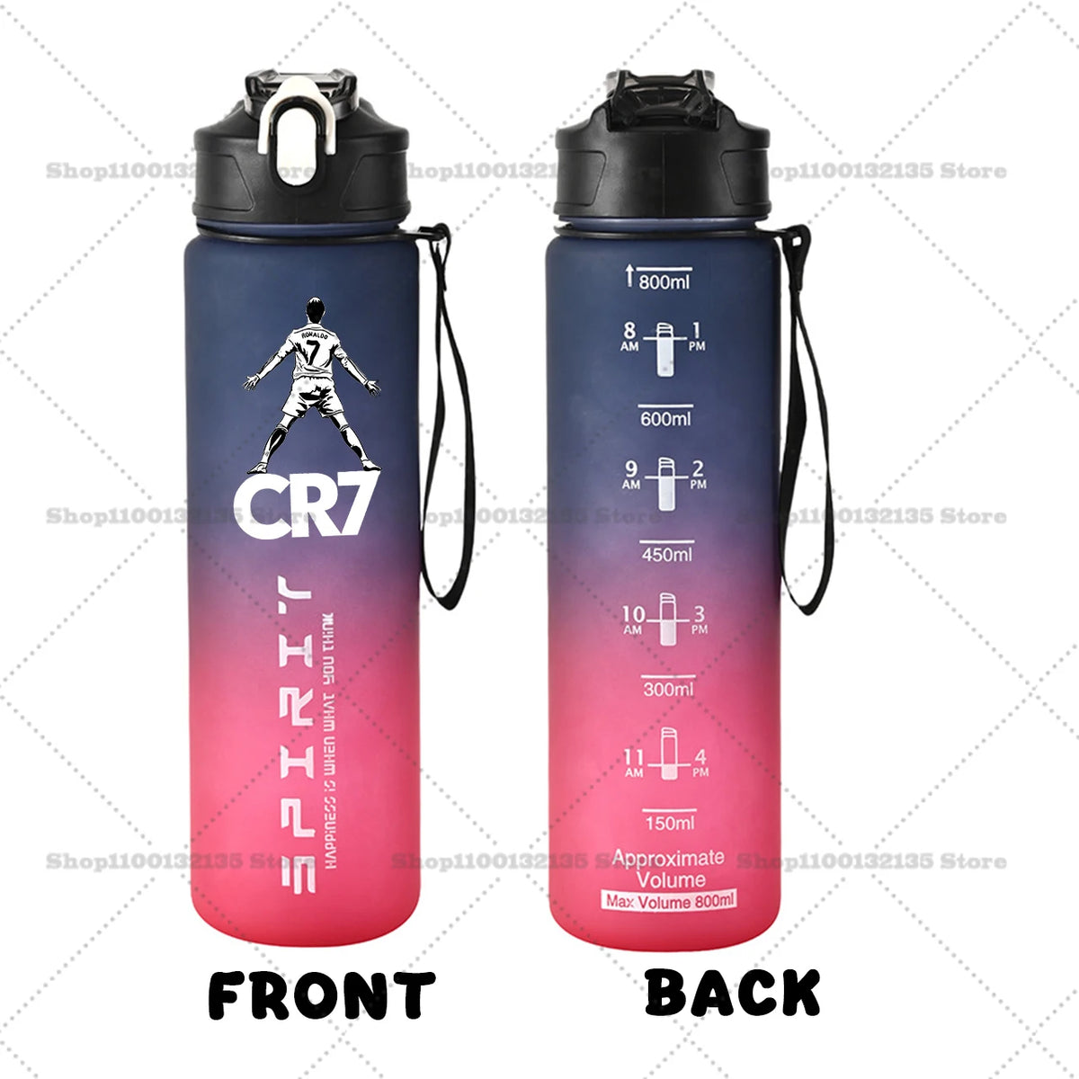 Football Star Ronaldos Sports Transparent Water Bottle 800ml Portable Gym Travel Clear Leakproof Drinking Bottle Frosted Bottle