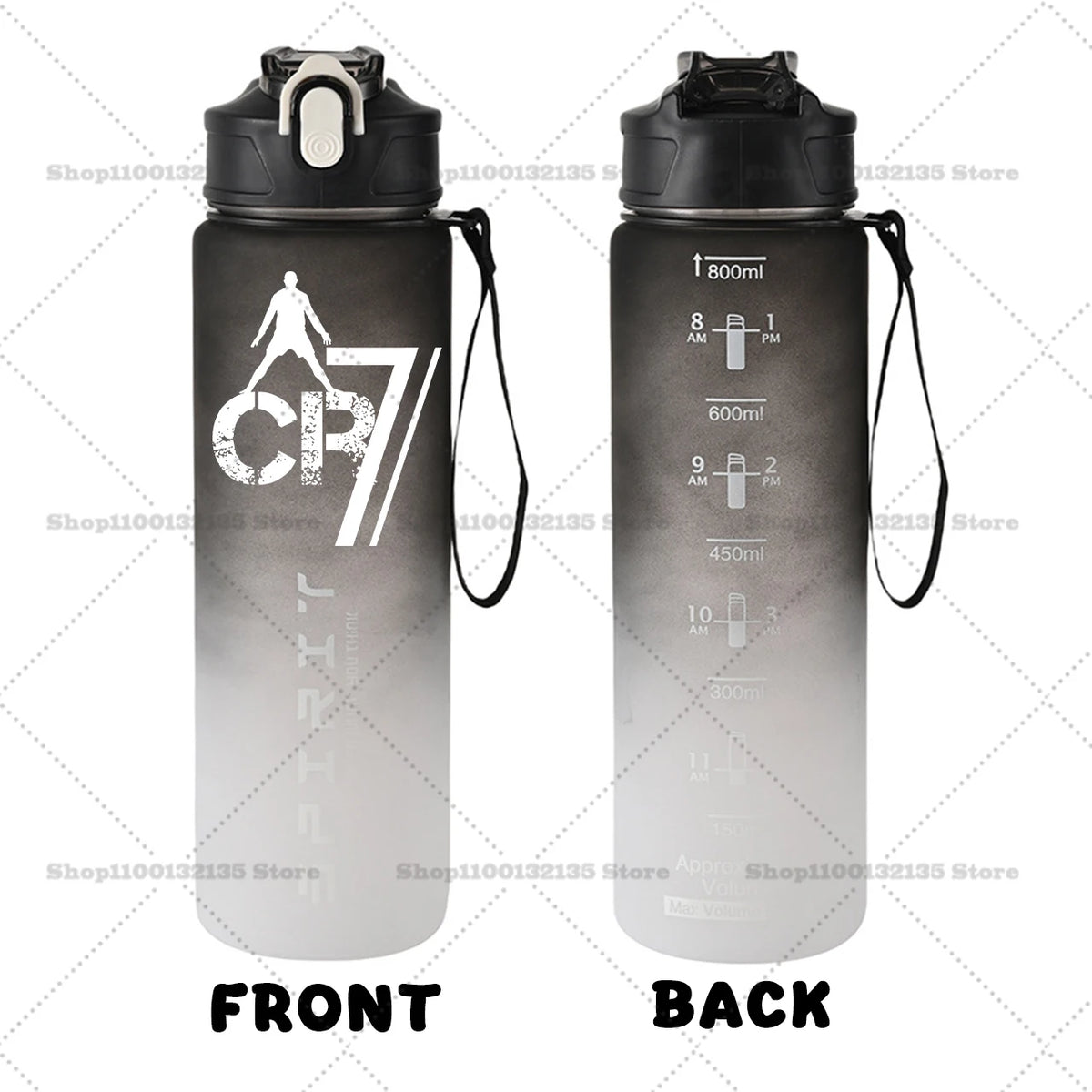 Football Star Ronaldos Sports Transparent Water Bottle 800ml Portable Gym Travel Clear Leakproof Drinking Bottle Frosted Bottle