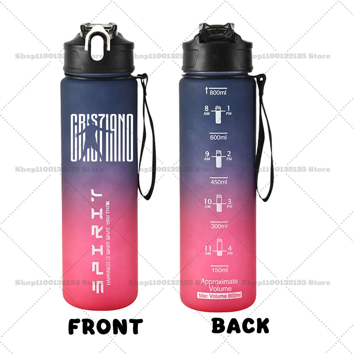 Football Star Ronaldos Sports Transparent Water Bottle 800ml Portable Gym Travel Clear Leakproof Drinking Bottle Frosted Bottle