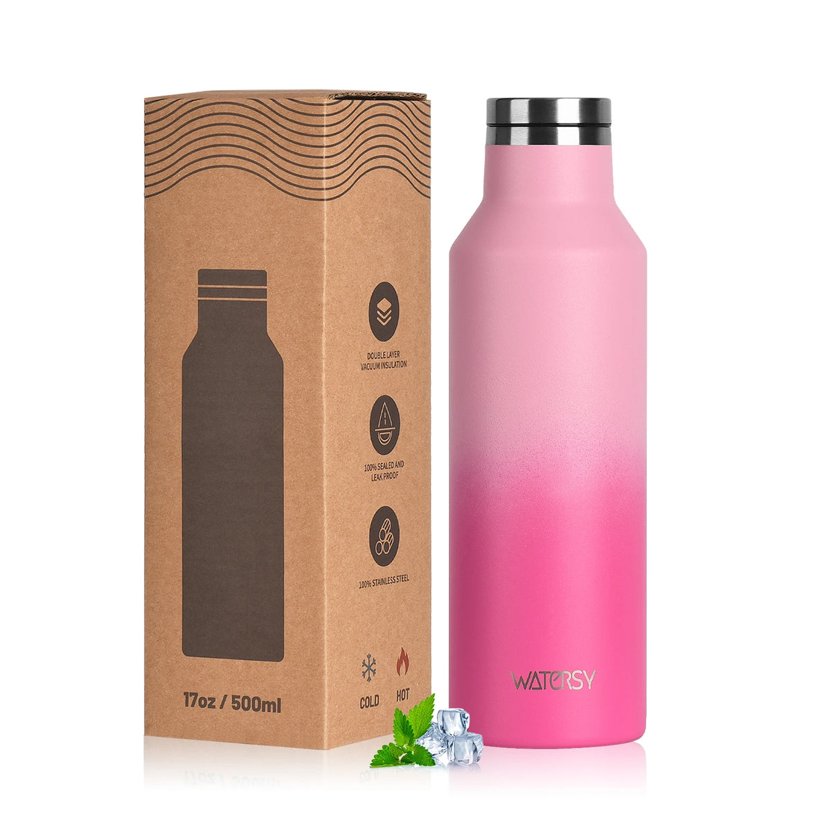 WATERSY 350/500ml Stainless Steel Thermal Cup Insulated Vacuum Flask Sports Water Bottle for Iced Coffee, Travel, Car & Gym