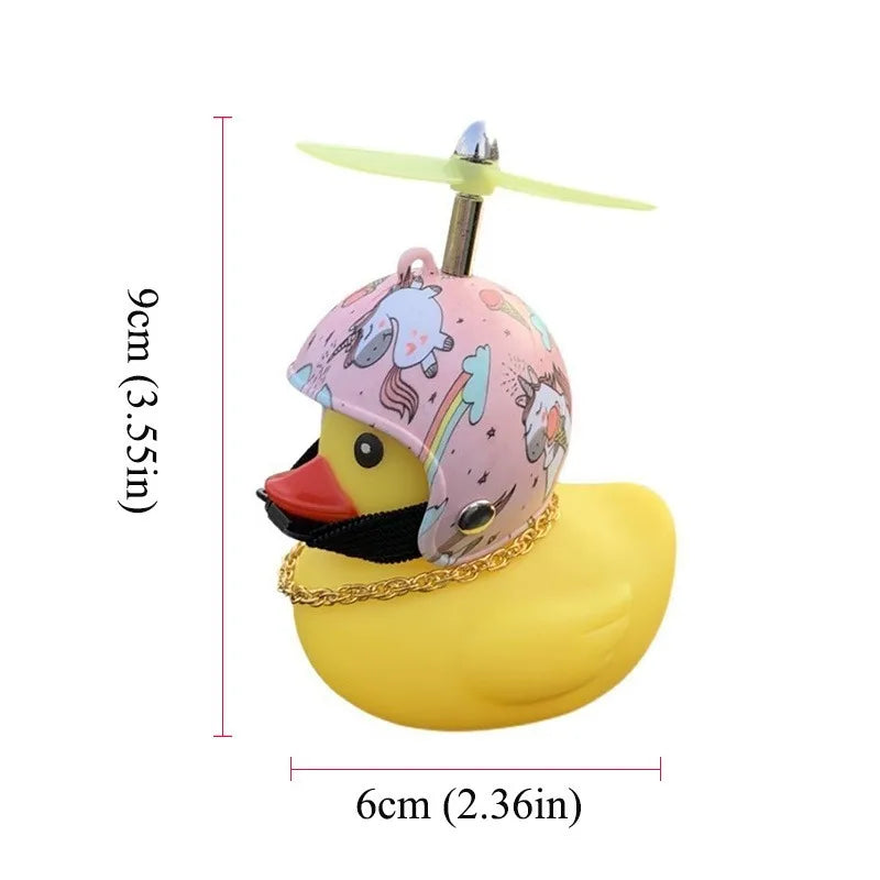 Yellow Duck Motor Riding Cycling Ornament Bicycle Car Decoration Car Interior Accessories Rubber Duckling with Propeller Helmet