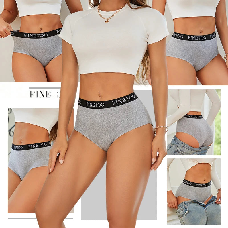 5Pcs/Set Women's Cotton High Waist Briefs Seamless Plus Size Panties Breathable Stretch Underwears Female Soft Lingerie Finetoo