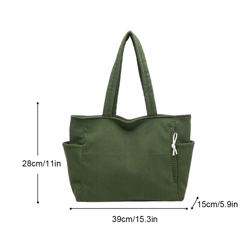 Women Corduroy All-Match Tote Bag Large Capacity Soft Underarm Bag Leisure Shoulder Bag Travel Shopping Work Handbag