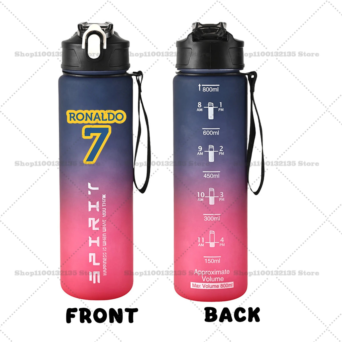 Football Star Ronaldos Sports Transparent Water Bottle 800ml Portable Gym Travel Clear Leakproof Drinking Bottle Frosted Bottle