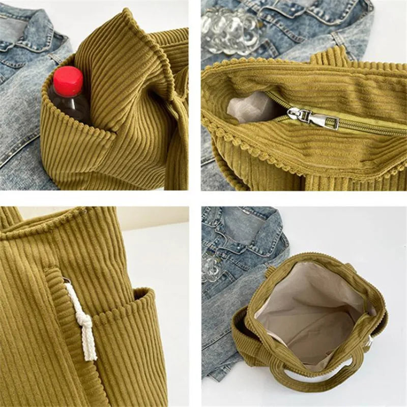 Corduroy Tote Bag, Large Capacity Handbag Shoulder Bags for Women, Artistic, Student, Office ,Worker, Shopping, Party, Daily Use