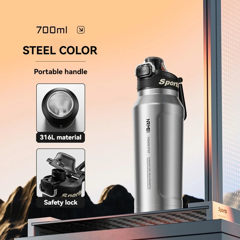 700ml Insulated Cup Stainless Steel Outdoor Sports Water Bottle Thermal Mug Office and Home Keeps Cold and Heat Vacuum Flask