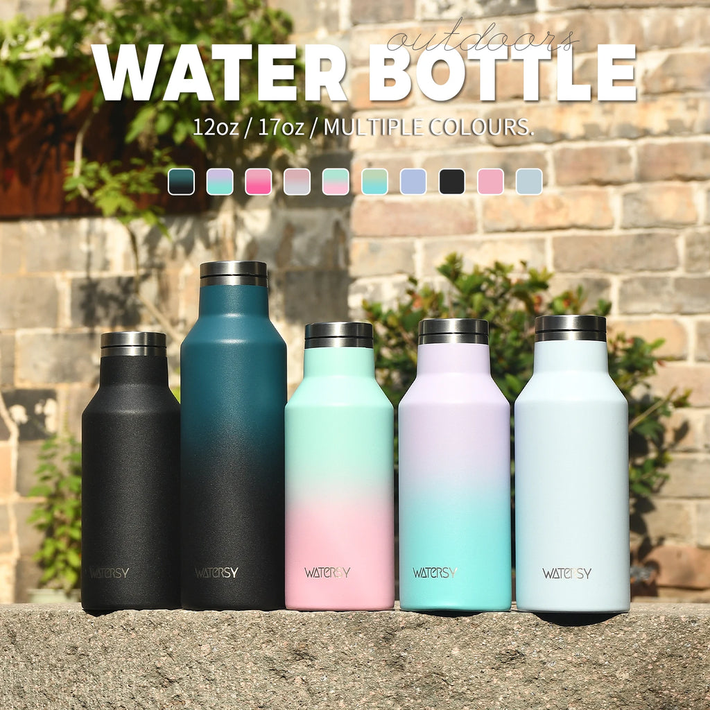 WATERSY 350/500ml Stainless Steel Thermal Cup Insulated Vacuum Flask Sports Water Bottle for Iced Coffee, Travel, Car & Gym