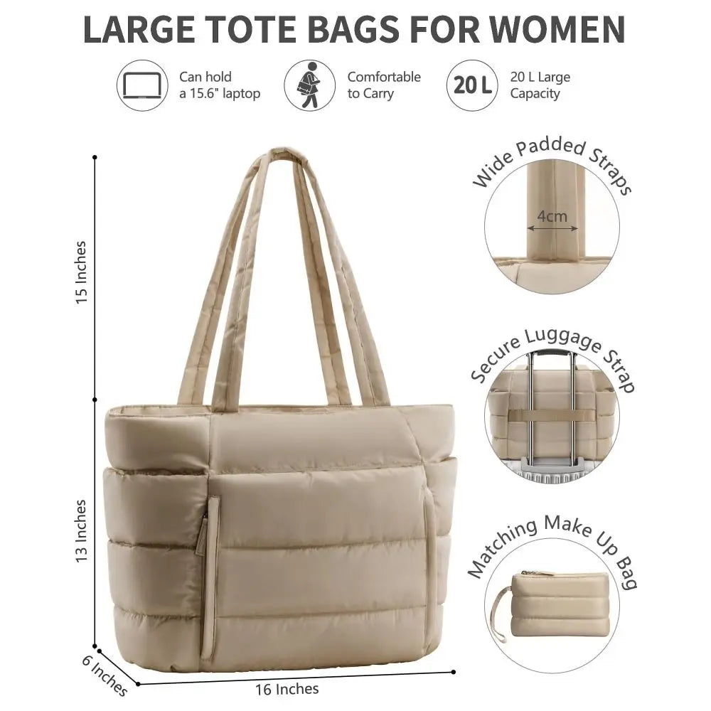 Large Capacity Tote Bag for Women Multiple Pockets Commuting Bags Lightweight Water-resistant Mom Bag Shoulder Bag