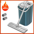 Hand Free Flat Floor Mop and Bucket Set Indoor Kitchen Cleaning Tool Microfiber Scraper Universal Adjustable Wet Dry Application