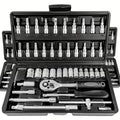46pcs Ratchet Wrench Set, Metric, Extension Bar, Suitable for Automotive, Bicycle Repair Household, Plated Structure, Pre-assembled, Manual, Including Storage Box, Tool Kit