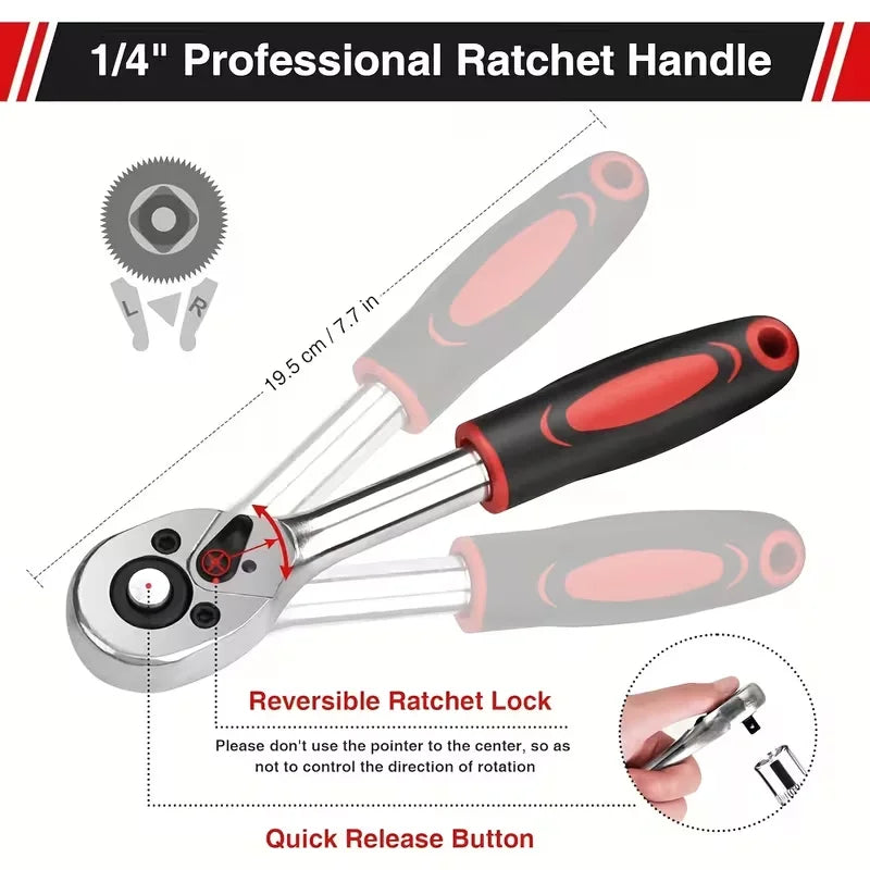 46pcs Ratchet Wrench Set, Metric, Extension Bar, Suitable for Automotive, Bicycle Repair Household, Plated Structure, Pre-assembled, Manual, Including Storage Box, Tool Kit