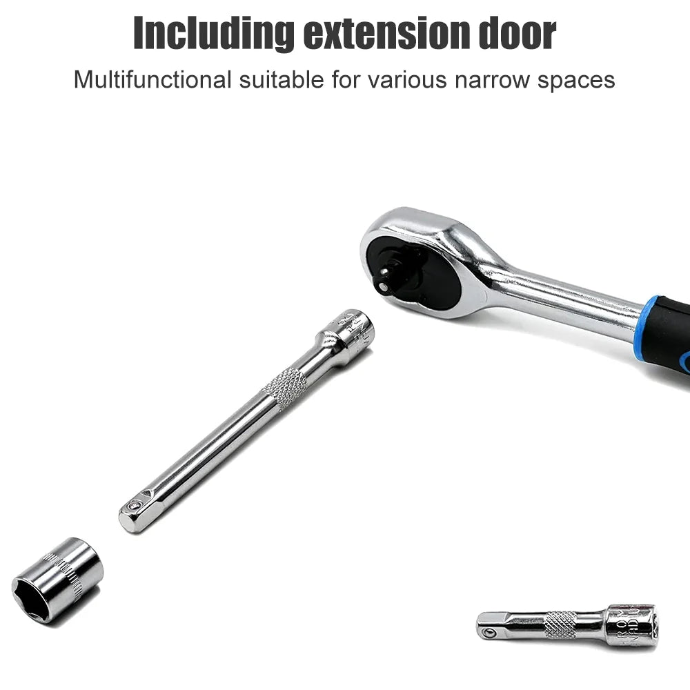 Ratchet Socket Wrench Set Car Repair Tool Ratchet Torque Wrench Combo Kit 1/4 1/2 Ratchet Spanner Screwdriver Bits Hand Tool
