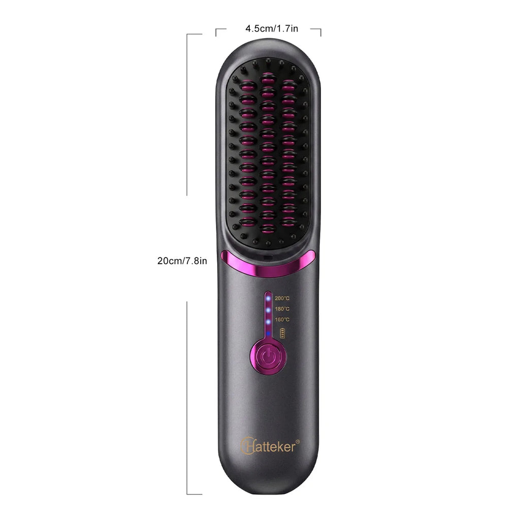 Rechargeable Wireless Hair Straightener Brush, 3 Temperature Settings Portable Hot Comb for Smooth Straight Hair