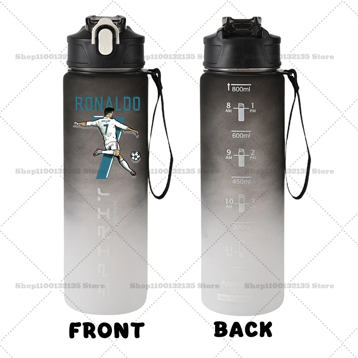 Football Star Ronaldos Sports Transparent Water Bottle 800ml Portable Gym Travel Clear Leakproof Drinking Bottle Frosted Bottle