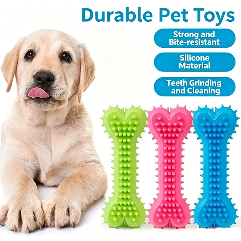 Bone Shape Soft Rubber Pet Chew Toy Bite Resistant Teeth Grinding Molar Cleaning Interactive Training Chewing Toys For Dogs
