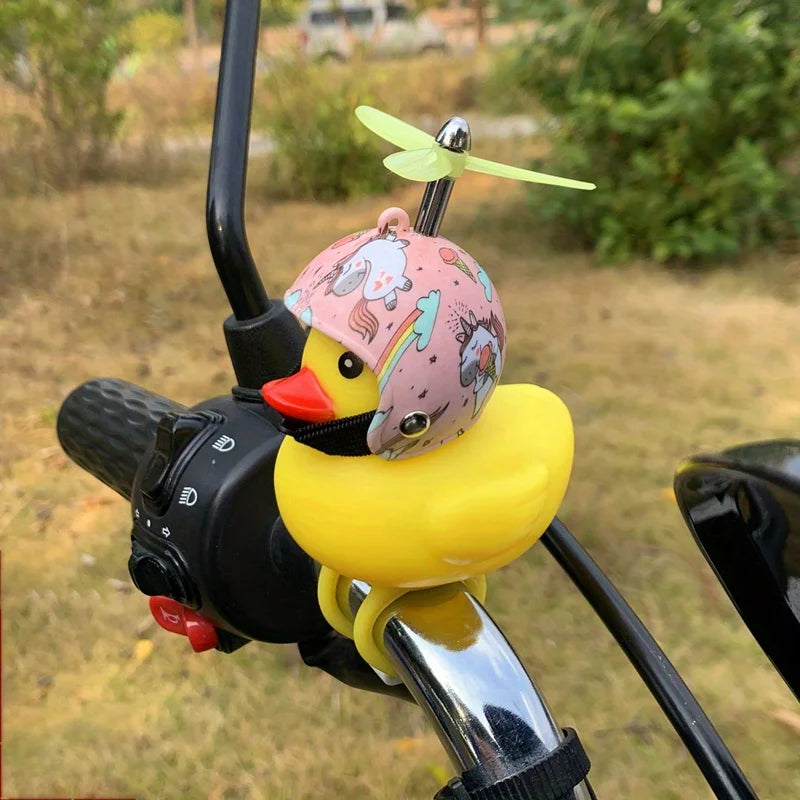 Yellow Duck Motor Riding Cycling Ornament Bicycle Car Decoration Car Interior Accessories Rubber Duckling with Propeller Helmet