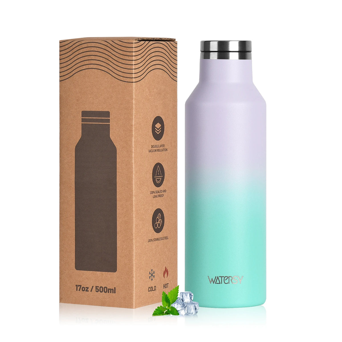WATERSY 350/500ml Stainless Steel Thermal Cup Insulated Vacuum Flask Sports Water Bottle for Iced Coffee, Travel, Car & Gym