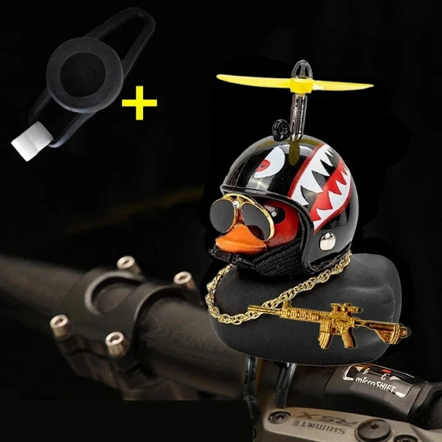 Rubber Duck Toy Car Ornaments Yellow Duck Car Dashboard Decorations Squeeze Duck Bicycle Horns With Gold Gun Propeller Helmet