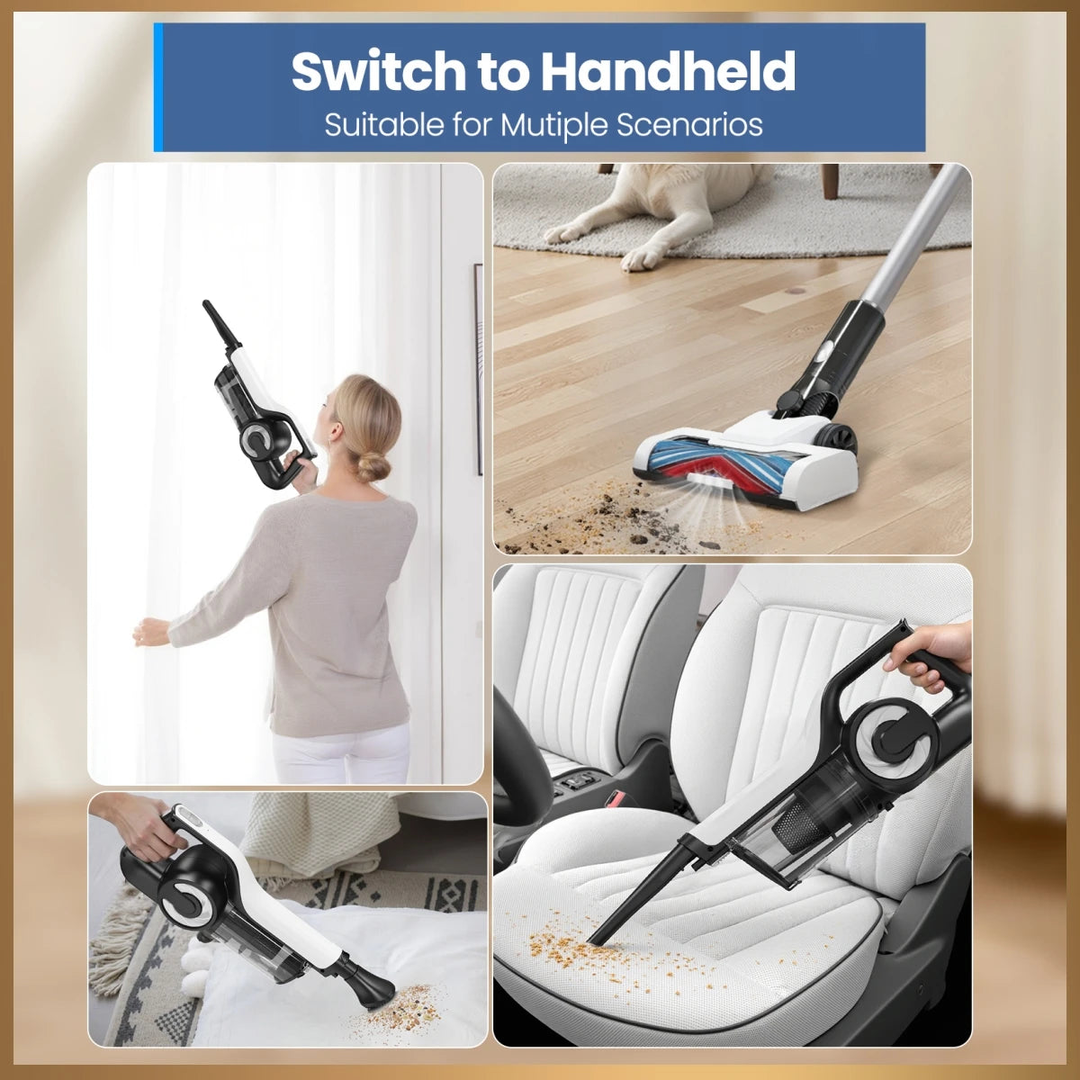 LAMZIEN V9 Cordless Vacuum Cleaner, 30000PA/40Min Runtime, Efficient HEPA Filtration, with LED Headlight, Lightweight Handheld Vacuums for Pet Hair Carpet and Hardwood Floor