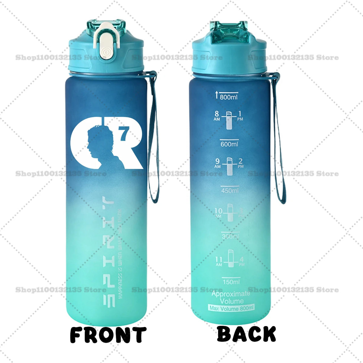 Football Star Ronaldos Sports Transparent Water Bottle 800ml Portable Gym Travel Clear Leakproof Drinking Bottle Frosted Bottle