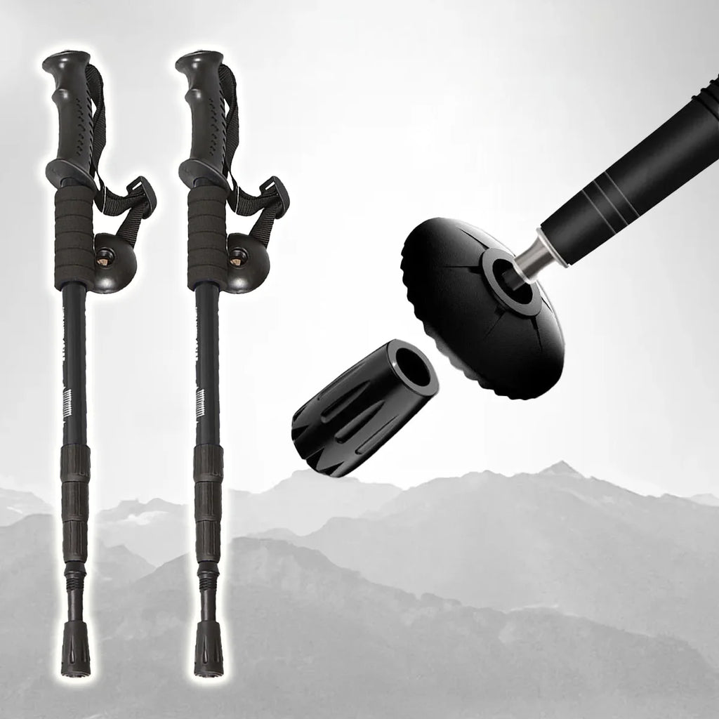 Trekking Poles Nordic Walking Anti Shock Adjustable Aluminium Hiking Sticks Set of 2, 3-Section Telescopic 65-135 cm, Built-In Compass, Rubber Anti-Slip Grips, Wrist Straps and Trekking Tips, Lightweight Walking Poles for Mou