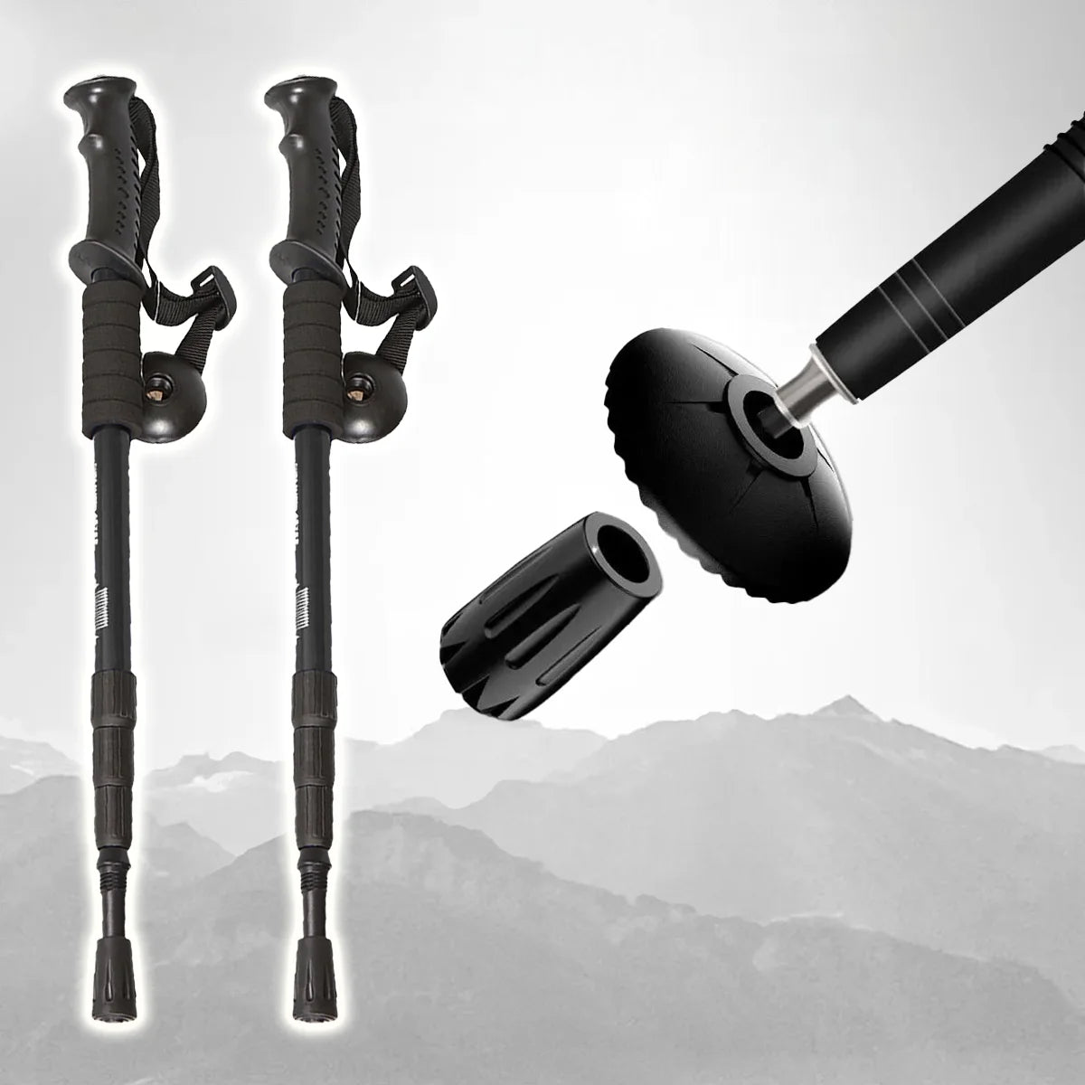 Trekking Poles Nordic Walking Anti Shock Adjustable Aluminium Hiking Sticks Set of 2, 3-Section Telescopic 65-135 cm, Built-In Compass, Rubber Anti-Slip Grips, Wrist Straps and Trekking Tips, Lightweight Walking Poles for Mou