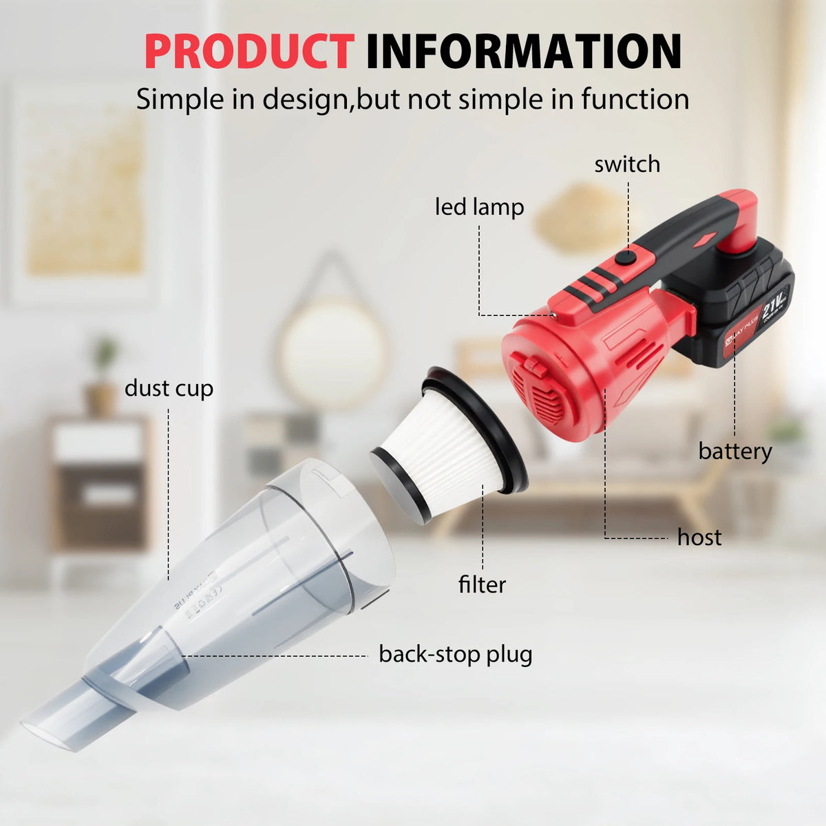 Handheld Vacuum Cordless Car Vacuum with Strong Suction, Portable Hand Held Vacuum Cleaner with 1/2x 2200mAh Battery & 3 Filters