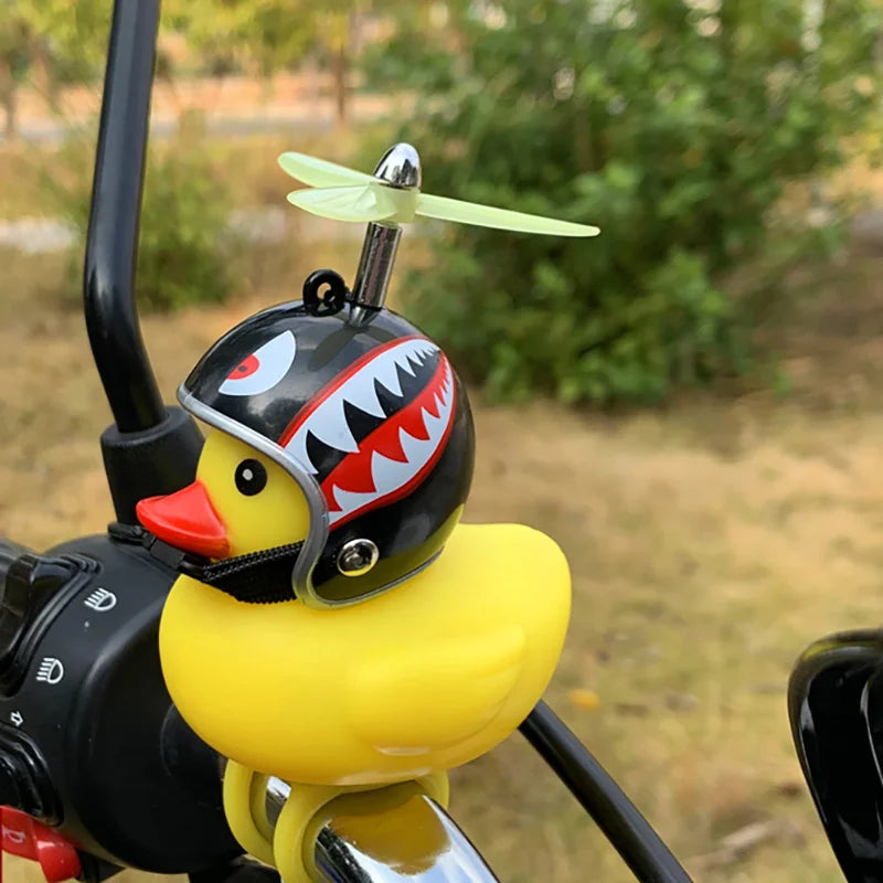 Yellow Duck Motor Riding Cycling Ornament Bicycle Car Decoration Car Interior Accessories Rubber Duckling with Propeller Helmet