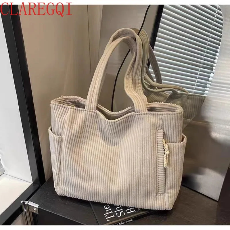 corduroy tote bag  Leisure commuting tote bag for women Soft and large capacity tote bag for college Work beach schopping travel