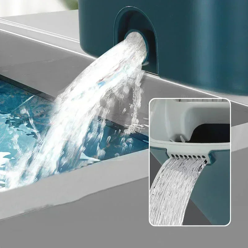 Hand Free Flat Floor Mop and Bucket Set Indoor Kitchen Cleaning Tool Microfiber Scraper Universal Adjustable Wet Dry Application