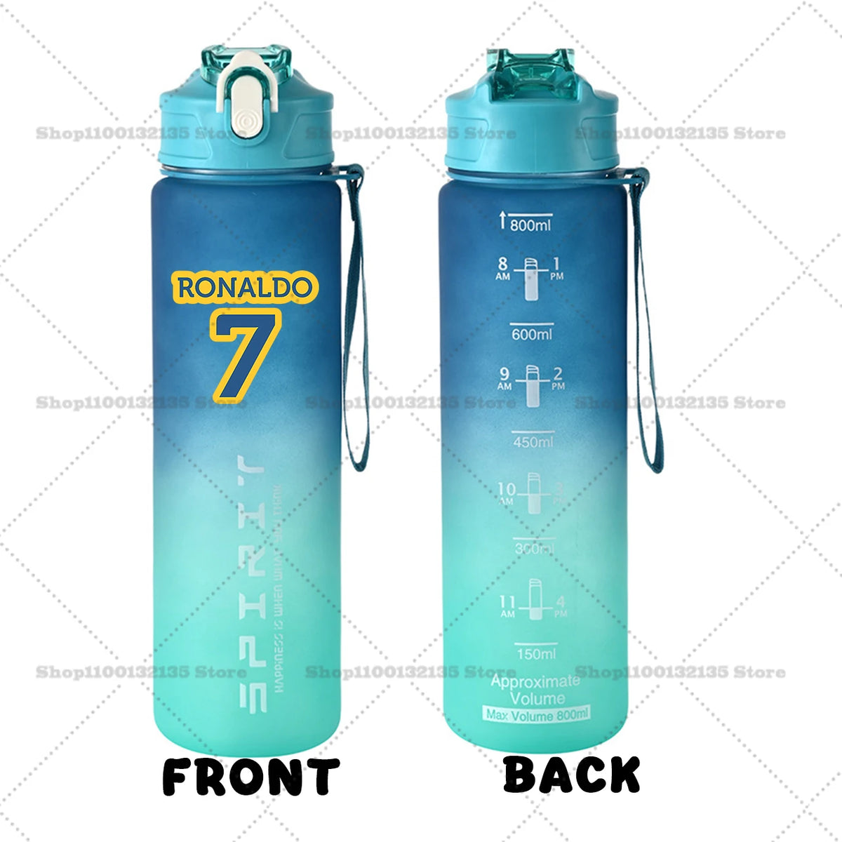 Football Star Ronaldos Sports Transparent Water Bottle 800ml Portable Gym Travel Clear Leakproof Drinking Bottle Frosted Bottle