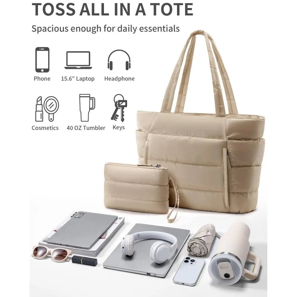 Large Capacity Tote Bag for Women Multiple Pockets Commuting Bags Lightweight Water-resistant Mom Bag Shoulder Bag