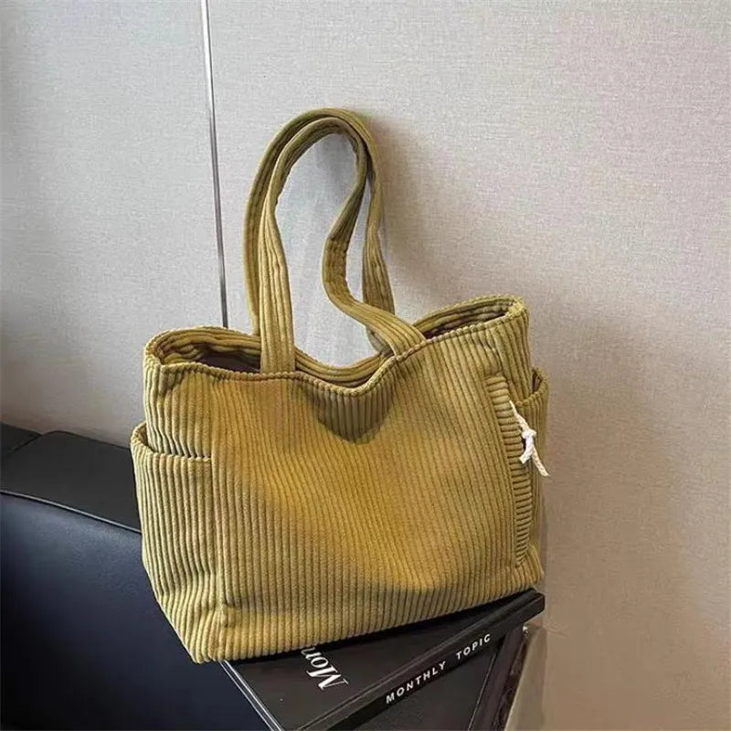 Corduroy Tote Bag, Large Capacity Handbag Shoulder Bags for Women, Artistic, Student, Office ,Worker, Shopping, Party, Daily Use