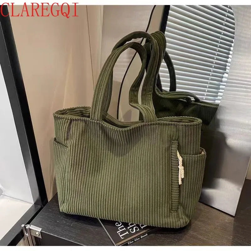 corduroy tote bag  Leisure commuting tote bag for women Soft and large capacity tote bag for college Work beach schopping travel
