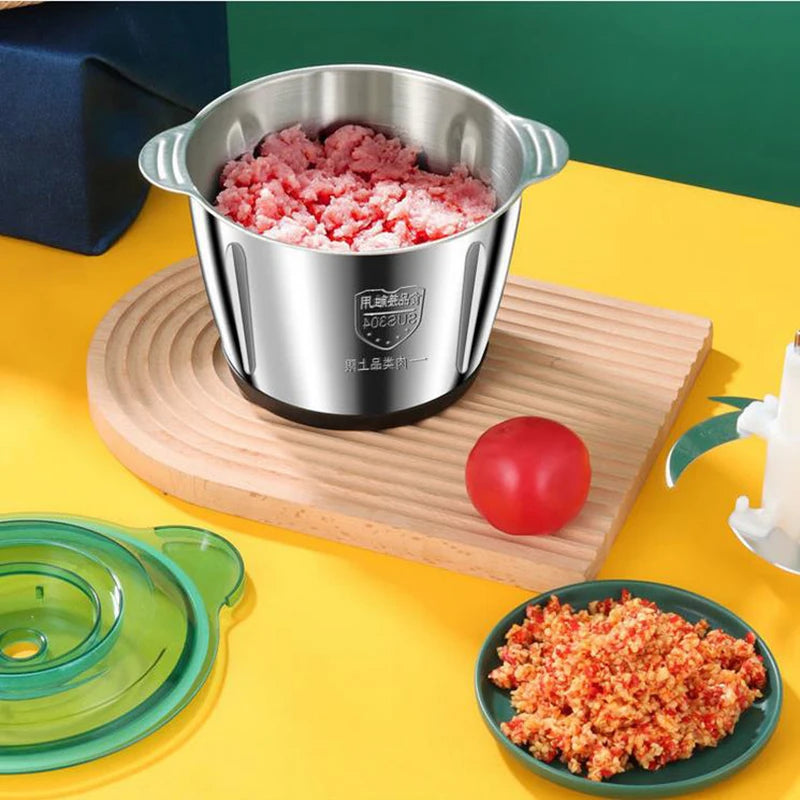 2L Electric Meat Grinder 250W Stainless Steel Food Chopper 2 Speed Mini Meat Mincer for Meat Fruit Nuts Beans Kitchen