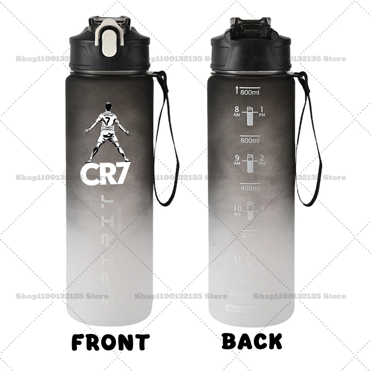 Football Star Ronaldos Sports Transparent Water Bottle 800ml Portable Gym Travel Clear Leakproof Drinking Bottle Frosted Bottle