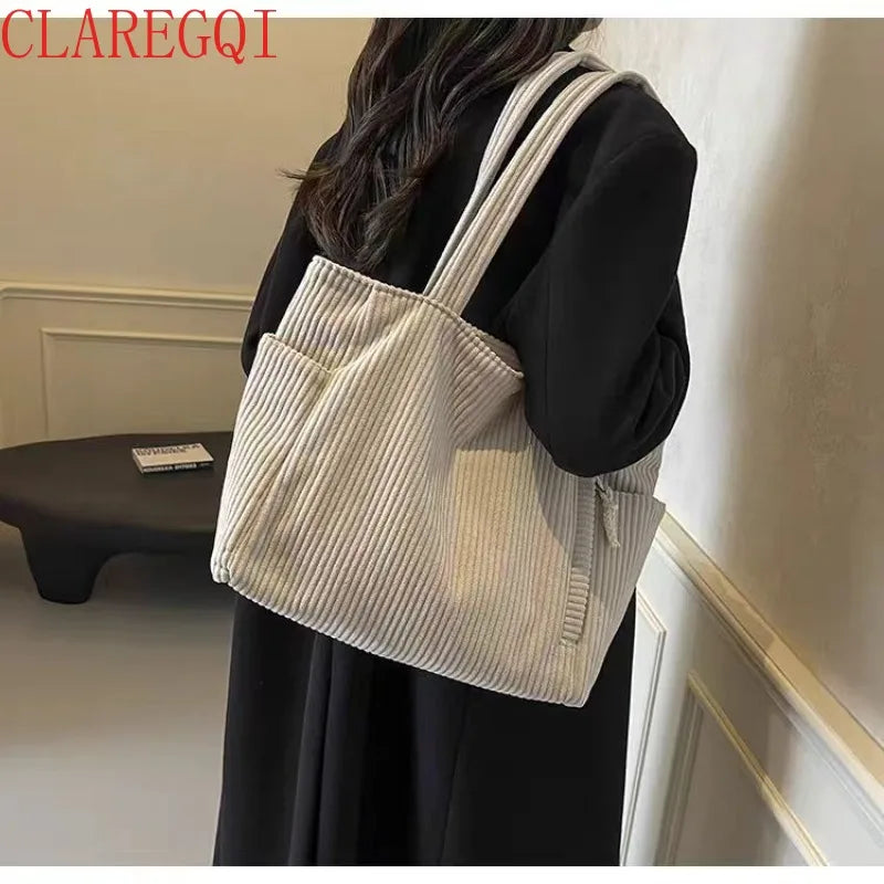 corduroy tote bag  Leisure commuting tote bag for women Soft and large capacity tote bag for college Work beach schopping travel