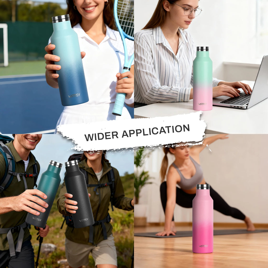 WATERSY 350/500ml Stainless Steel Thermal Cup Insulated Vacuum Flask Sports Water Bottle for Iced Coffee, Travel, Car & Gym