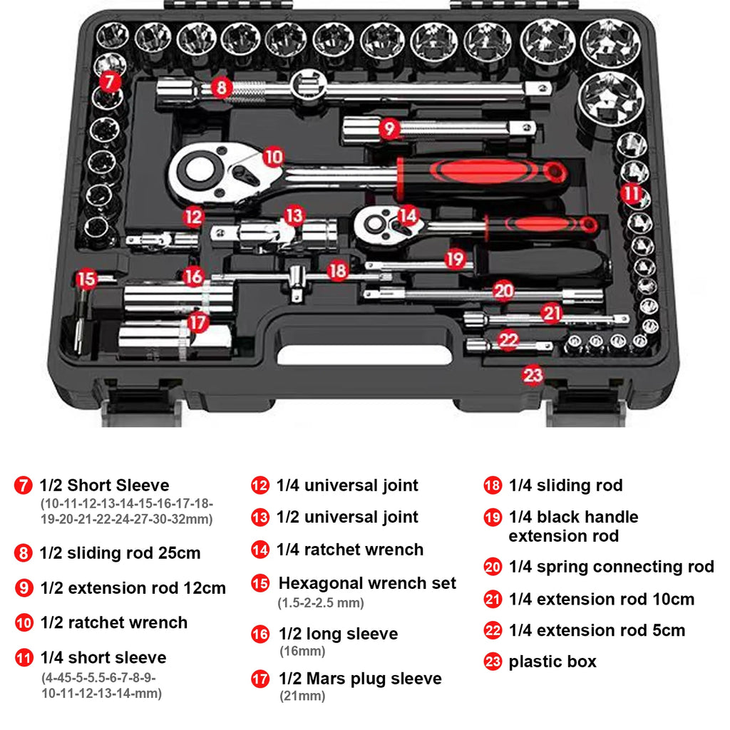 Ratchet Socket Wrench Set Car Repair Tool Ratchet Torque Wrench Combo Kit 1/4 1/2 Ratchet Spanner Screwdriver Bits Hand Tool