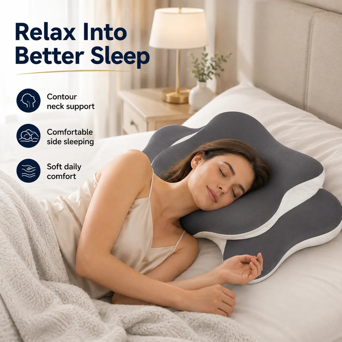Memory Foam Neck Pillow Ergonomic Orthopedic Support for Side Back Stomach Sleepers Pain Relief Gift with Multi-Color Pillowcase