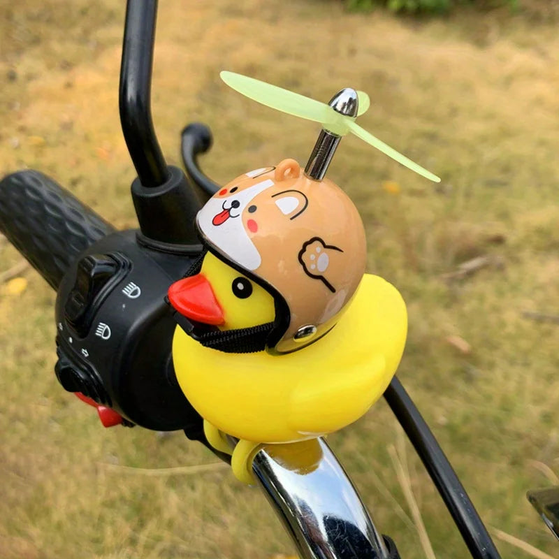 Yellow Duck Motor Riding Cycling Ornament Bicycle Car Decoration Car Interior Accessories Rubber Duckling with Propeller Helmet