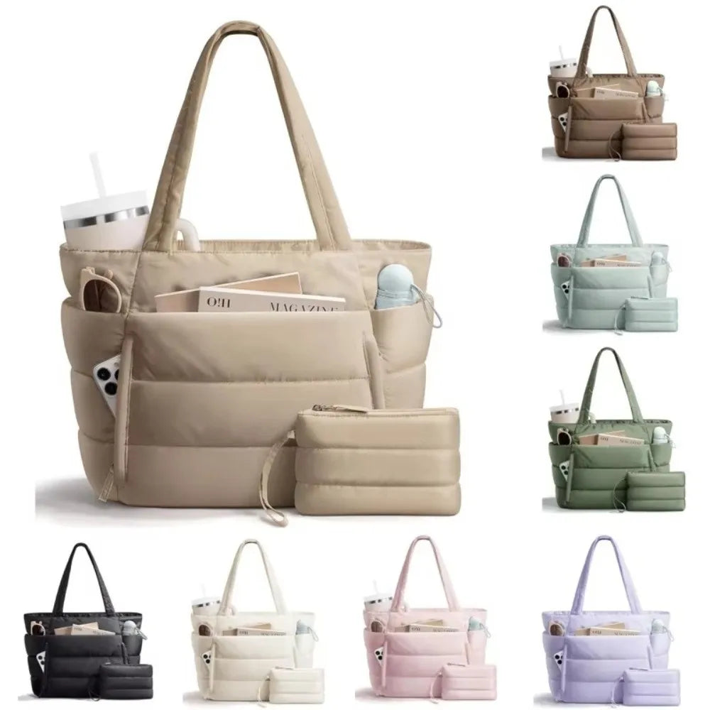 Large Capacity Tote Bag for Women Multiple Pockets Commuting Bags Lightweight Water-resistant Mom Bag Shoulder Bag