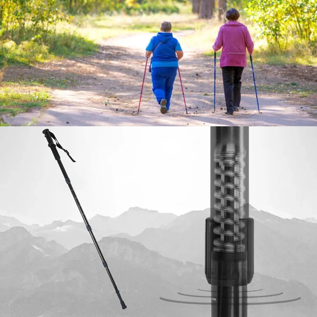 Trekking Poles Nordic Walking Anti Shock Adjustable Aluminium Hiking Sticks Set of 2, 3-Section Telescopic 65-135 cm, Built-In Compass, Rubber Anti-Slip Grips, Wrist Straps and Trekking Tips, Lightweight Walking Poles for Mou
