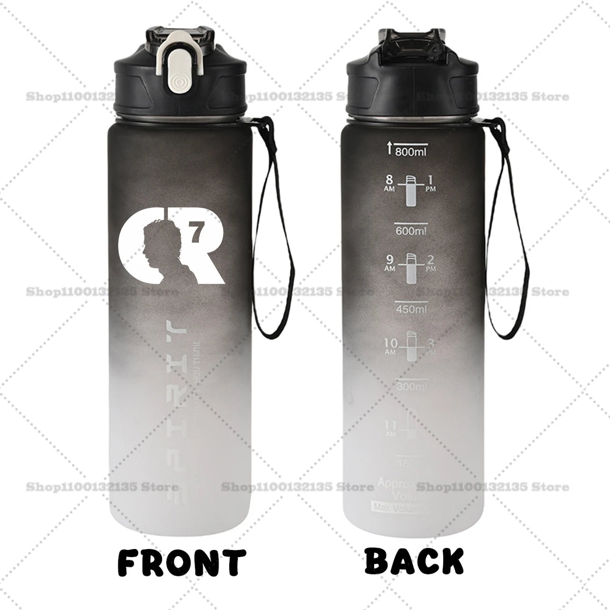 Football Star Ronaldos Sports Transparent Water Bottle 800ml Portable Gym Travel Clear Leakproof Drinking Bottle Frosted Bottle