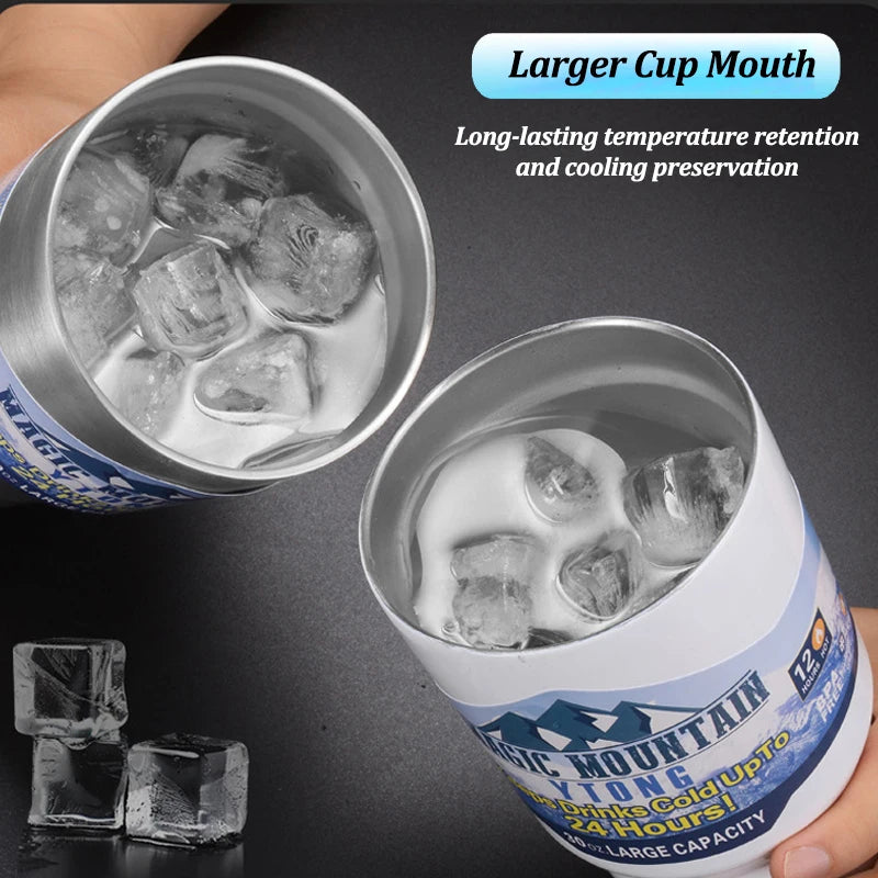 Magic Stainless Steel Freeze Thermos Cup with Straw Ice Coffee Drink Vacuum Insulated Bottle Car Travel Outdoor Mountain Cup